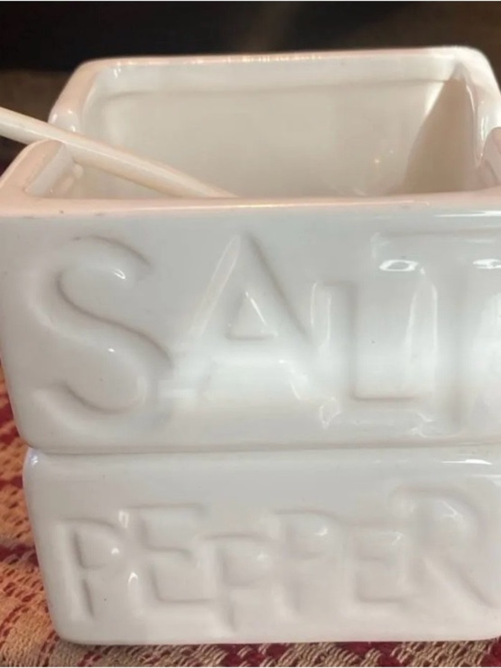 White Ceramic Salt and Pepper Set with Spoons